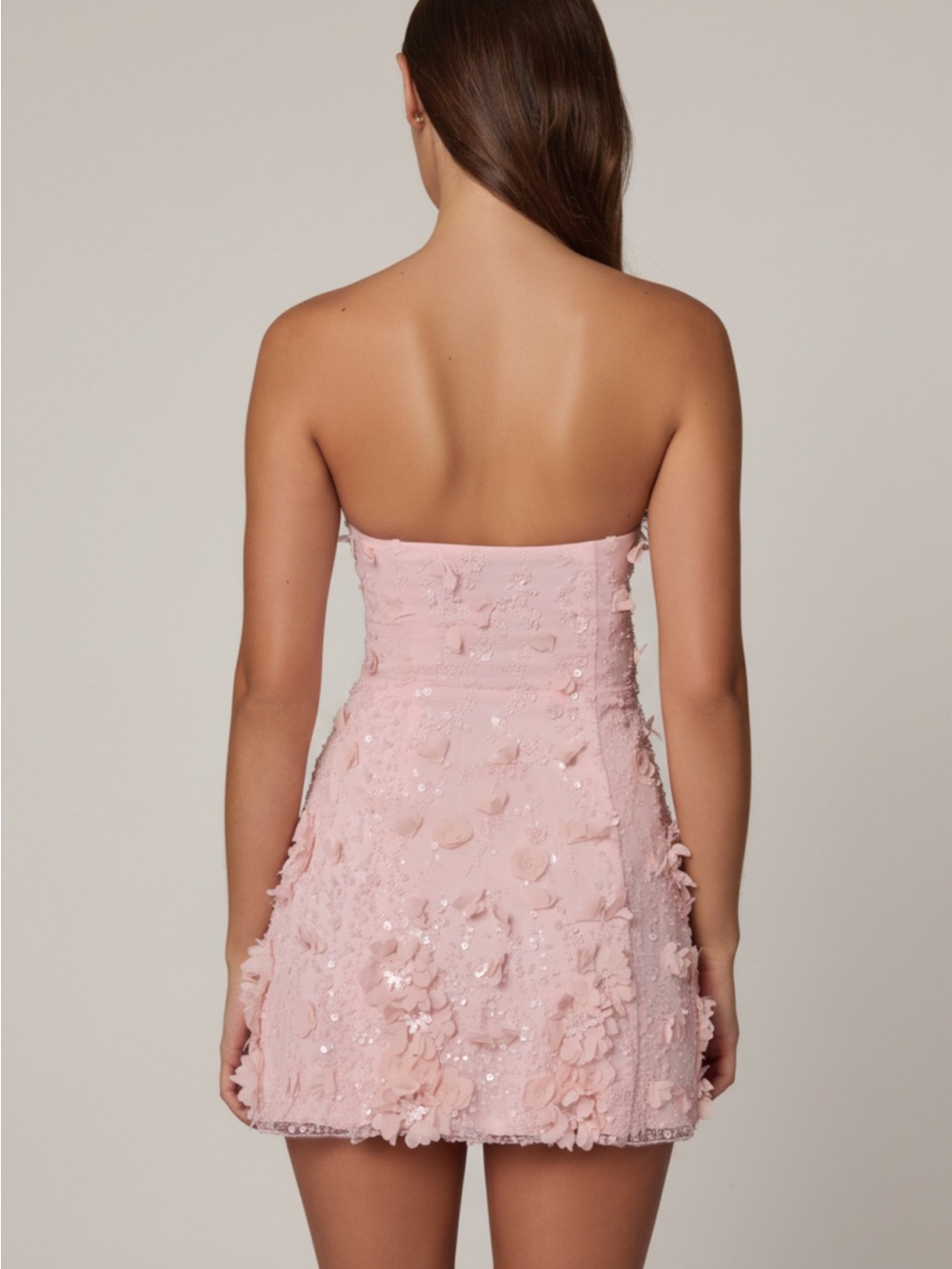 Oh Polly Strapless Pink 3D Floral Appliqué Mini Dress - Picture 3 of 4